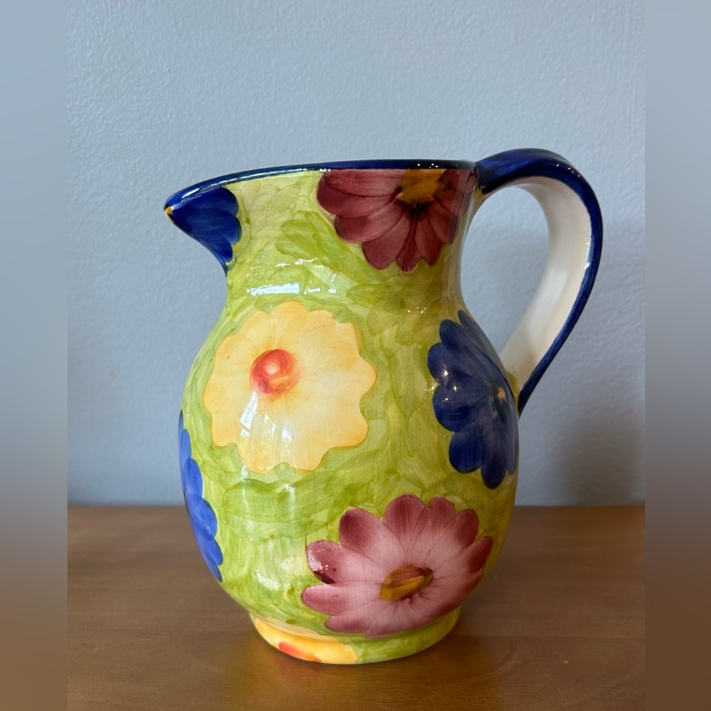 Vintage Floral Pitcher Hand Painted Portugal Glazed Nice Showpiece Collectable